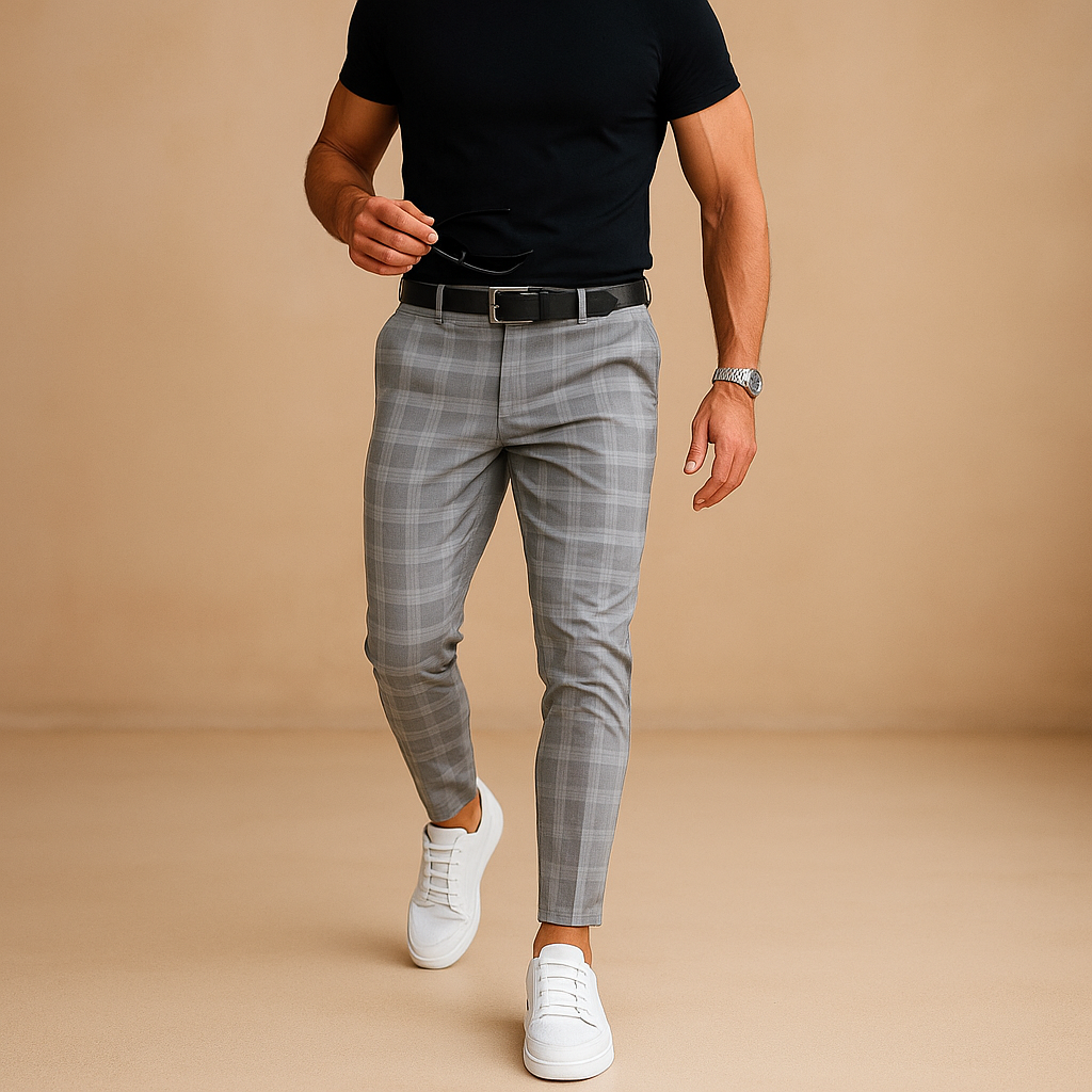 Men’s casual checkered pants with relaxed fit and subtle checkered design, versatile for work, casual wear, or daily use.
