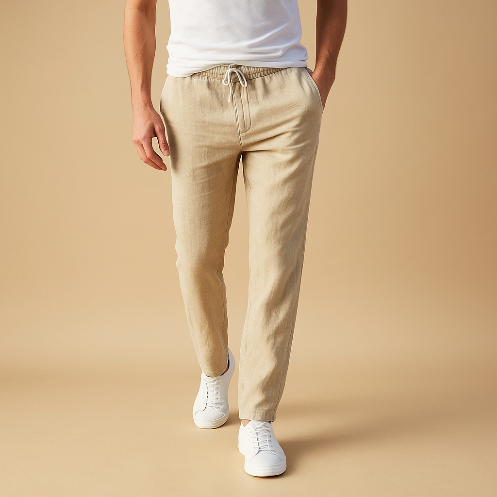 Men’s casual cotton pants with elastic waistband and breathable fabric, perfect for home, casual outfits, and everyday comfort.