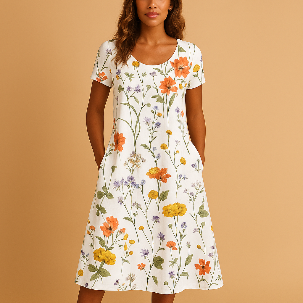 Casual floral dress for women with refined accents and flattering fit, perfect for daily wear, work, and elegant casual looks.
