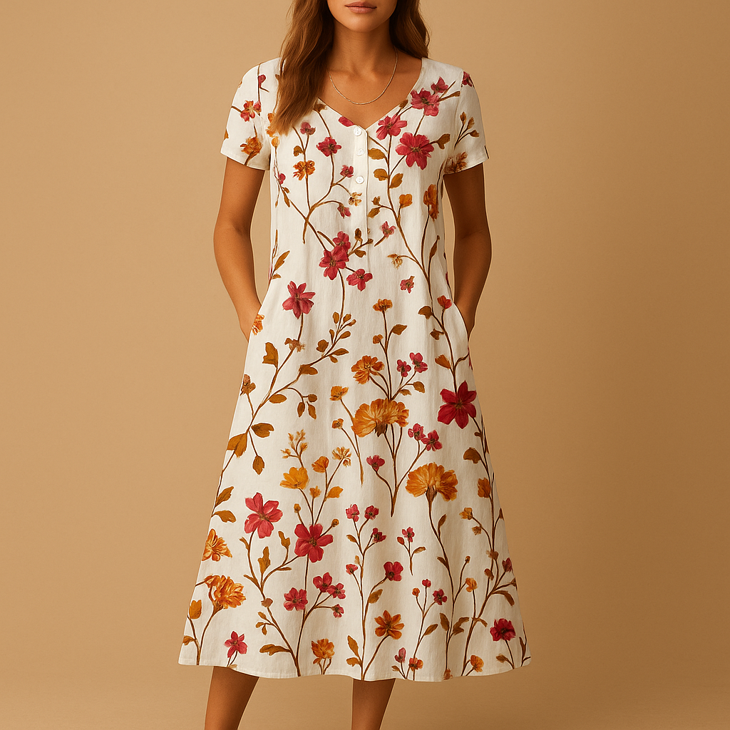 Casual floral dress for women with refined accents and flattering fit, perfect for daily wear, work, and elegant casual looks.