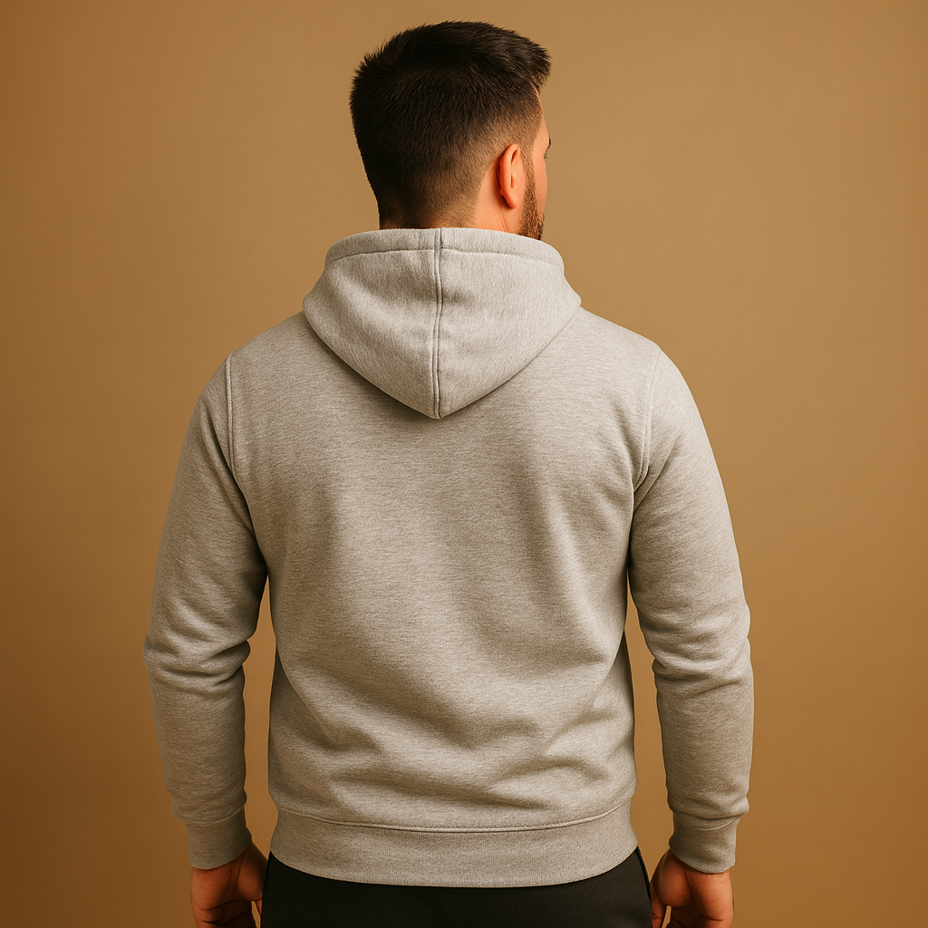 Men’s casual hoodie with kangaroo pocket and adjustable hood, ideal for everyday comfort and versatile casual style.