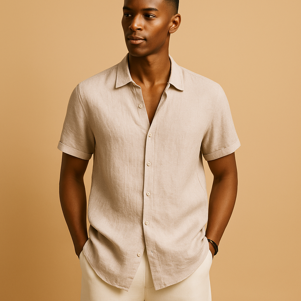 Men’s casual short sleeve summer shirt with classic collar, button details, and solid color design. Perfect for holidays, beach walks, or relaxed city days.