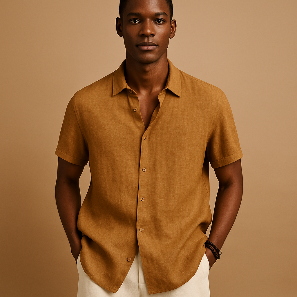 Men’s casual short sleeve summer shirt with classic collar, button details, and solid color design. Perfect for holidays, beach walks, or relaxed city days.