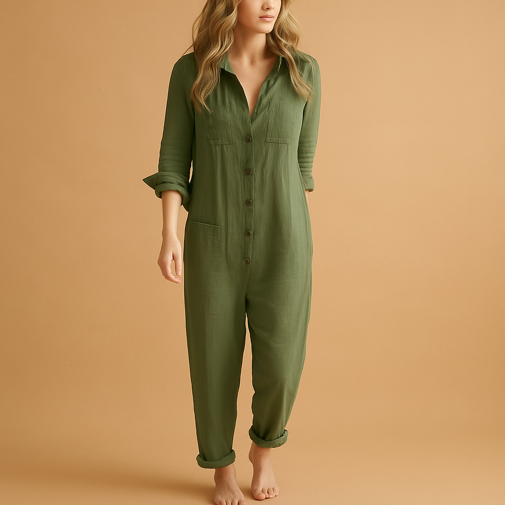 Women’s chic polo-style jumpsuit with tailored fit in pink, green, and blue, ideal for work, social events, and elegant daily wear.