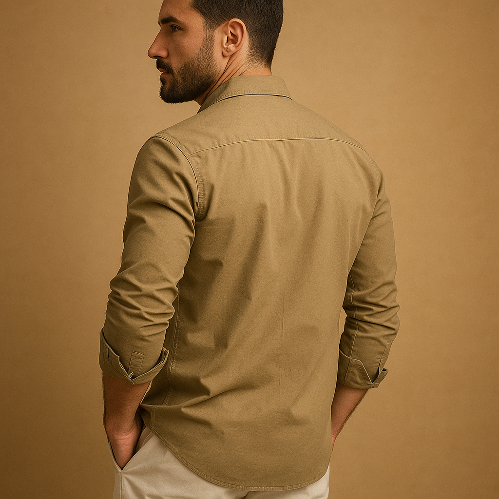 Men’s classic dress shirt with notched collar, chest pocket, and comfortable fit, ideal for both formal and casual occasions in versatile colors.