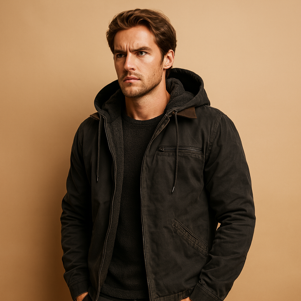 Men’s classic hooded winter jacket with soft lining, perfect for everyday wear and outdoor activities in cold weather.