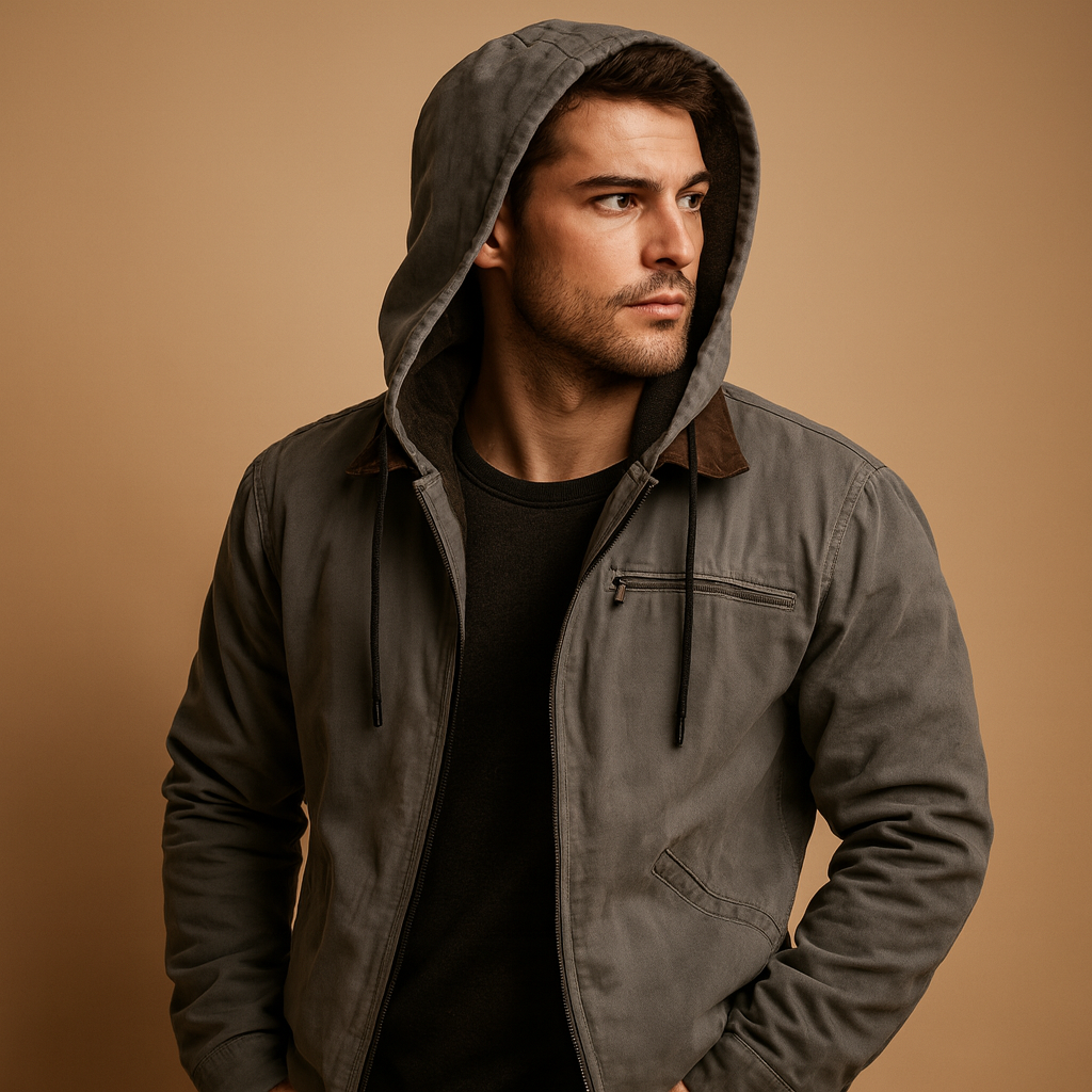 Men’s classic hooded winter jacket with soft lining, perfect for everyday wear and outdoor activities in cold weather.