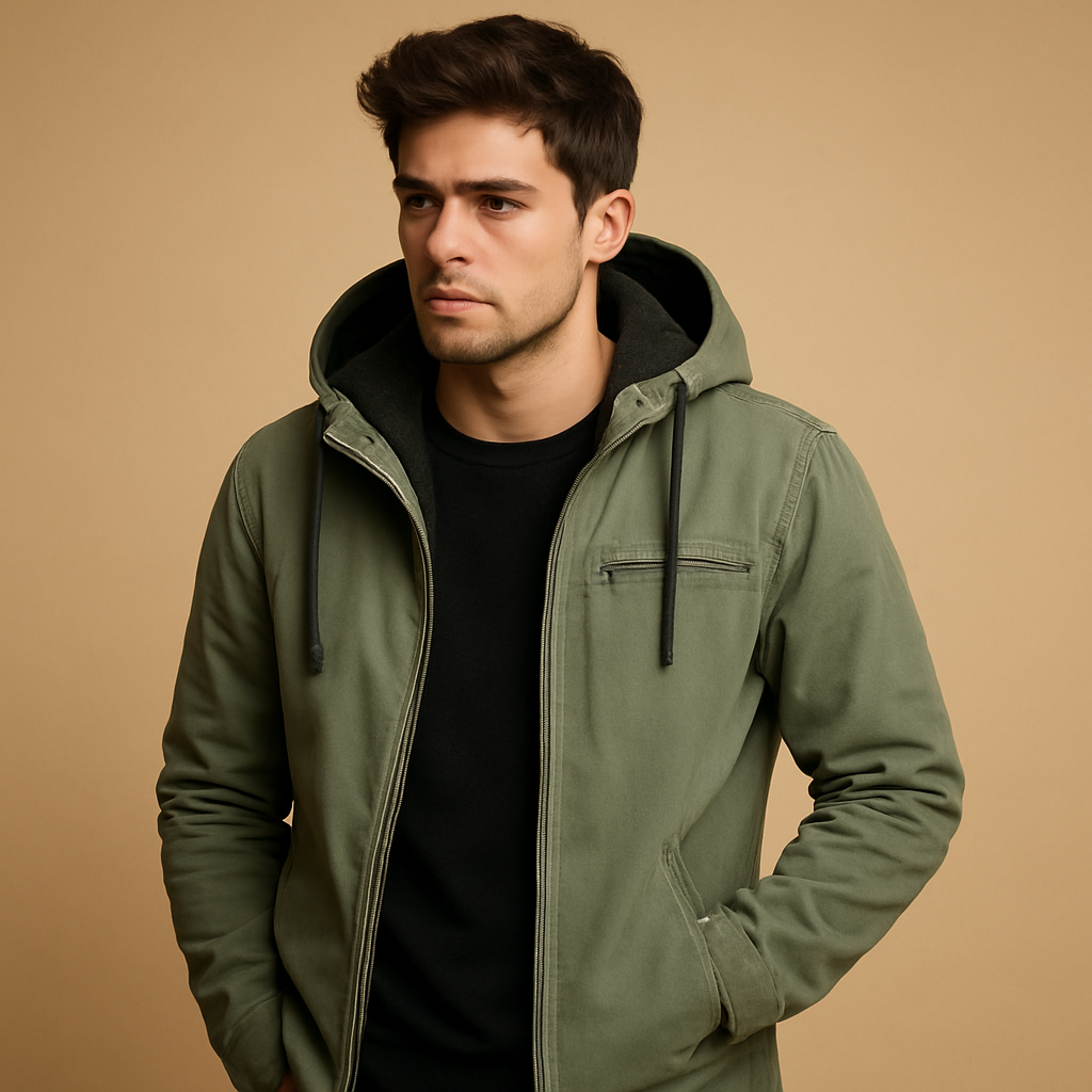 Men’s classic hooded winter jacket with soft lining, perfect for everyday wear and outdoor activities in cold weather.