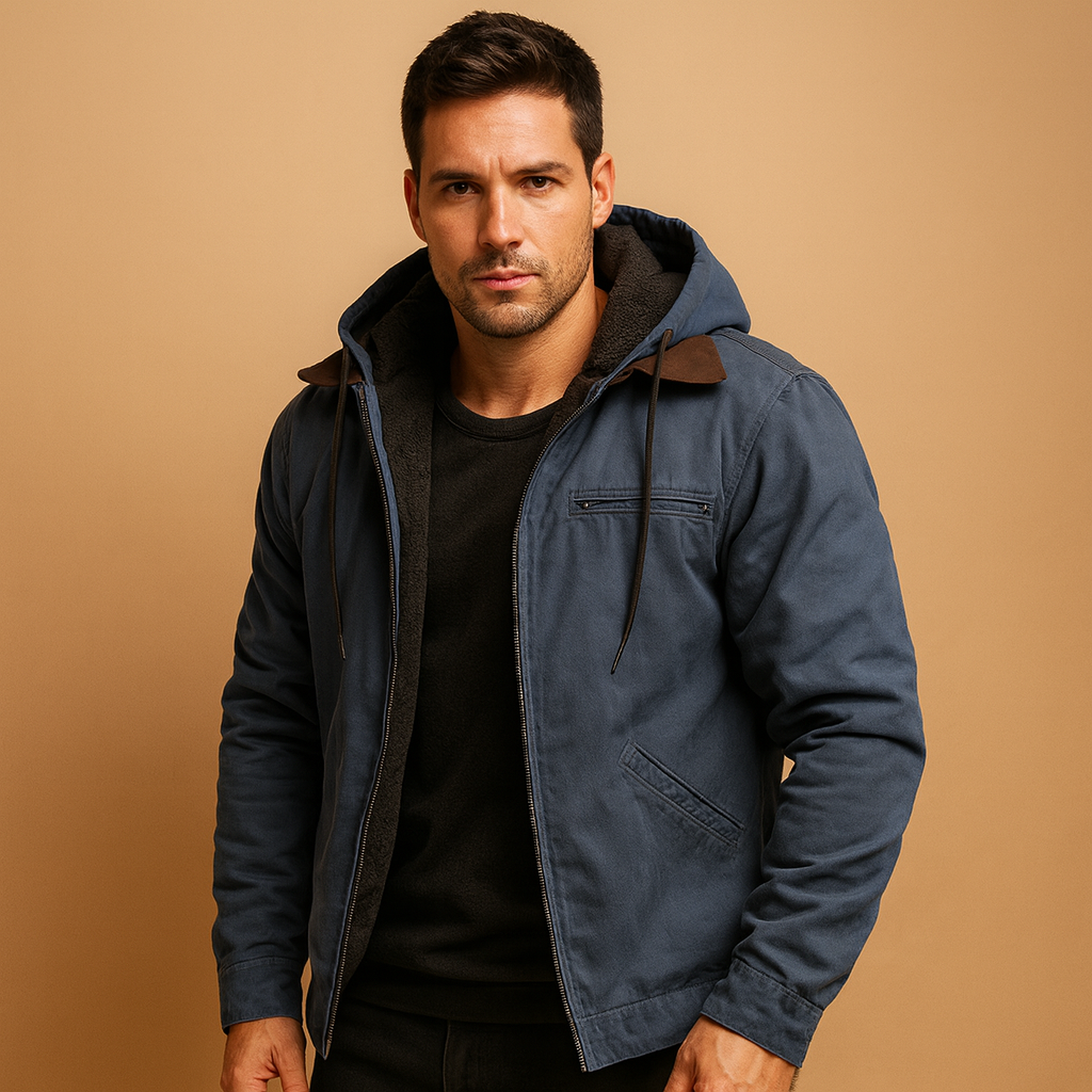 Men’s classic hooded winter jacket with soft lining, perfect for everyday wear and outdoor activities in cold weather.