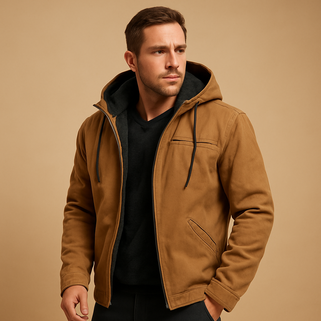Men’s classic hooded winter jacket with soft lining, perfect for everyday wear and outdoor activities in cold weather.
