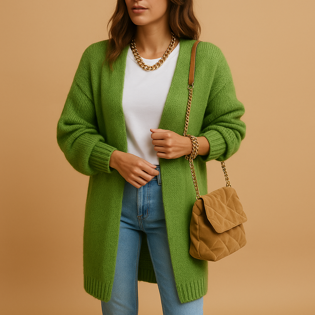 Classic knit cardigan for women with relaxed fit, open front, and soft breathable fabric. Perfect for layering in casual, office, or winter outfits.