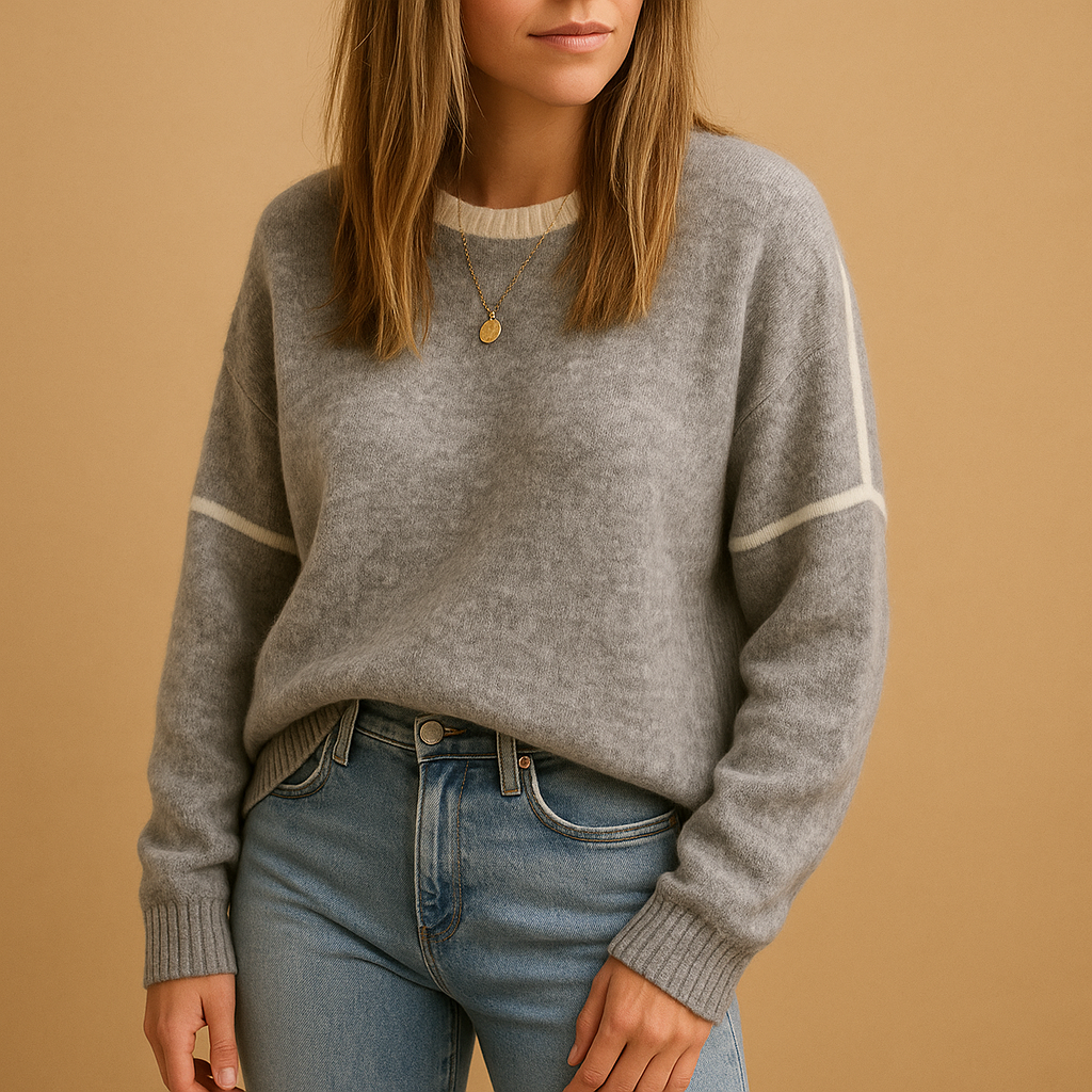 Women’s classic round neck knitted sweater with soft wrinkle-free cotton blend, long sleeves, and anti-pilling texture, perfect for every season.