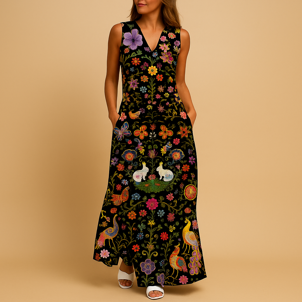 Women’s colorful summer dress with breathable fabric and vibrant print, perfect for summer parties, casual days, and warm weather outings.
