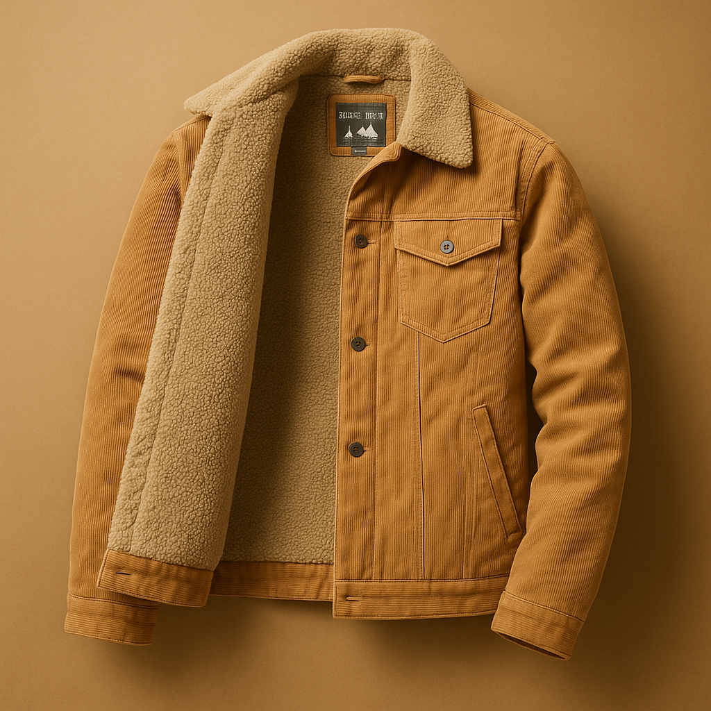 Men’s corduroy jacket in soft durable fabric with slim modern fit, available in khaki, coffee, green, and grey for casual or formal wear.