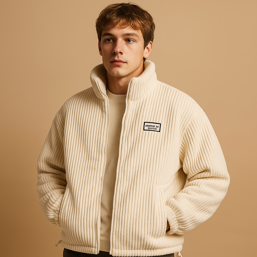 Men’s corduroy jacket made from 12-layer soft corduroy with cotton lining, durable shape- and color-retaining design, ideal for cold days.