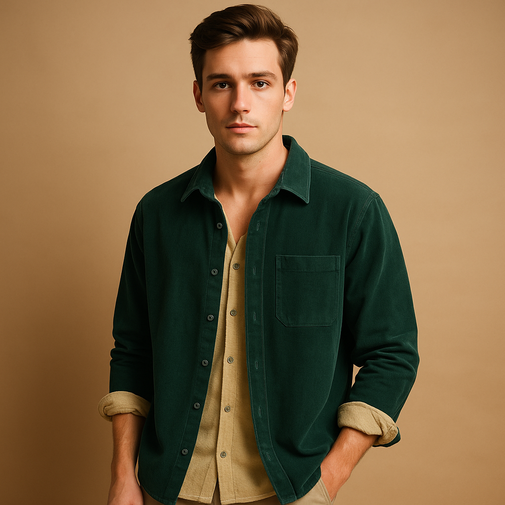 Men’s corduroy shirt with soft ribbed fabric and comfortable fit, offering a vintage look with modern versatility.