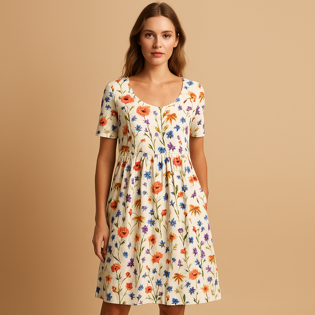 Women’s cotton midi dress with playful prints and a flattering fit, perfect for summer days, vacations, or casual city outings.