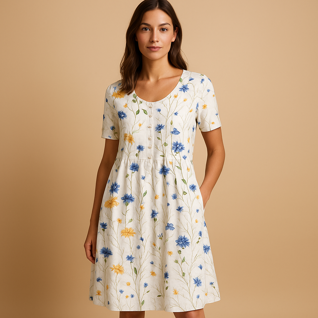 Women’s cotton midi dress with playful prints and a flattering fit, perfect for summer days, vacations, or casual city outings.