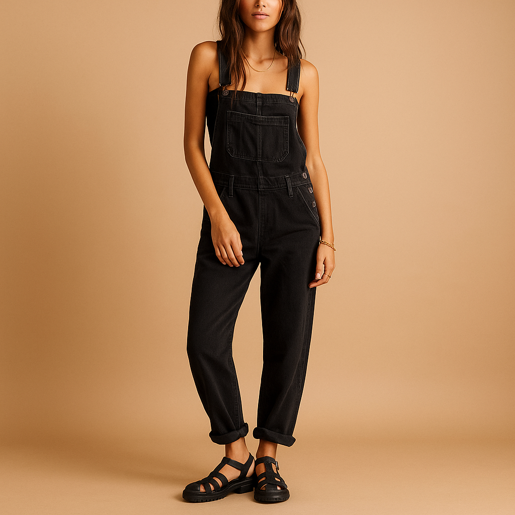 Classic denim overall for women with adjustable straps and relaxed fit, perfect for casual outfits, weekend wear, and everyday comfort.