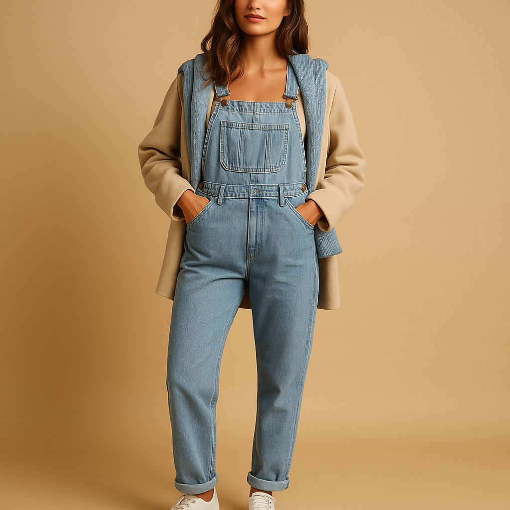 Classic denim overall for women with adjustable straps and relaxed fit, perfect for casual outfits, weekend wear, and everyday comfort.