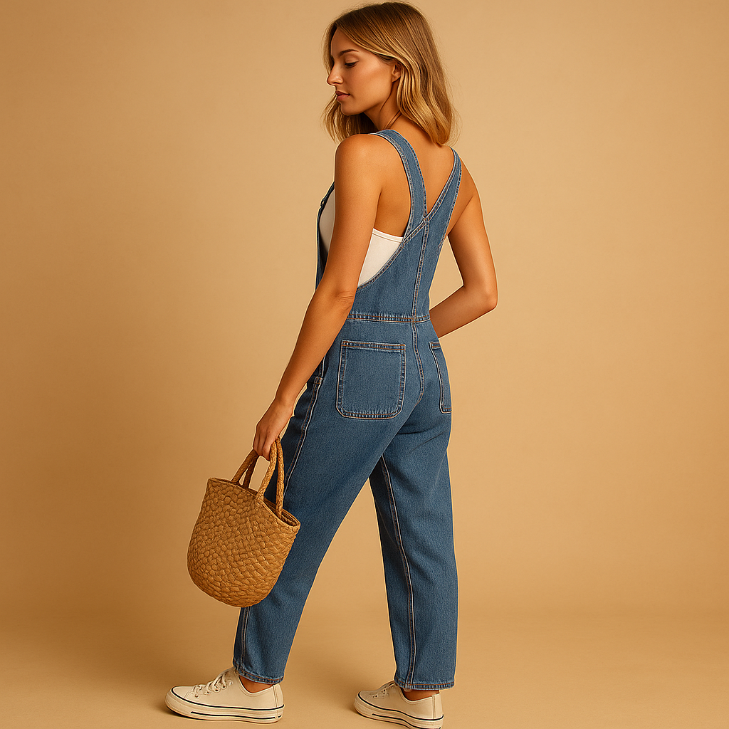 Classic denim overall for women with adjustable straps and relaxed fit, perfect for casual outfits, weekend wear, and everyday comfort.