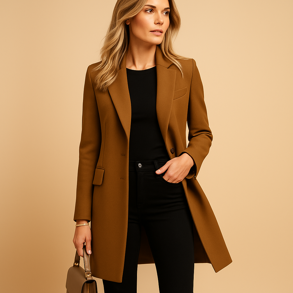 Women’s double-breasted trench coat with tailored fit, classic details, and versatile style. Ideal for formal, work, or everyday outfits.