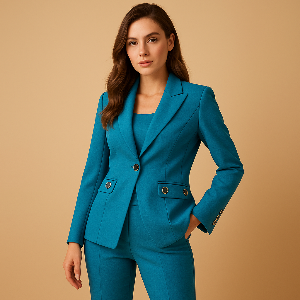 Elegant women’s blazer and trouser set with tailored fit, versatile design, and timeless style. Perfect for office, business meetings, or semi-formal events.