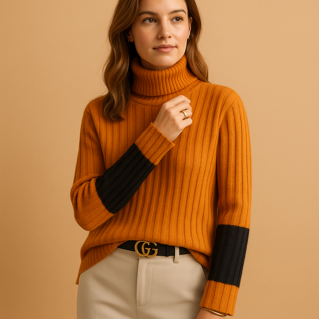 Women’s elegant high neck knitted sweater with slim fit, long sleeves, and soft breathable fabric, perfect for work, casual wear, and layering.