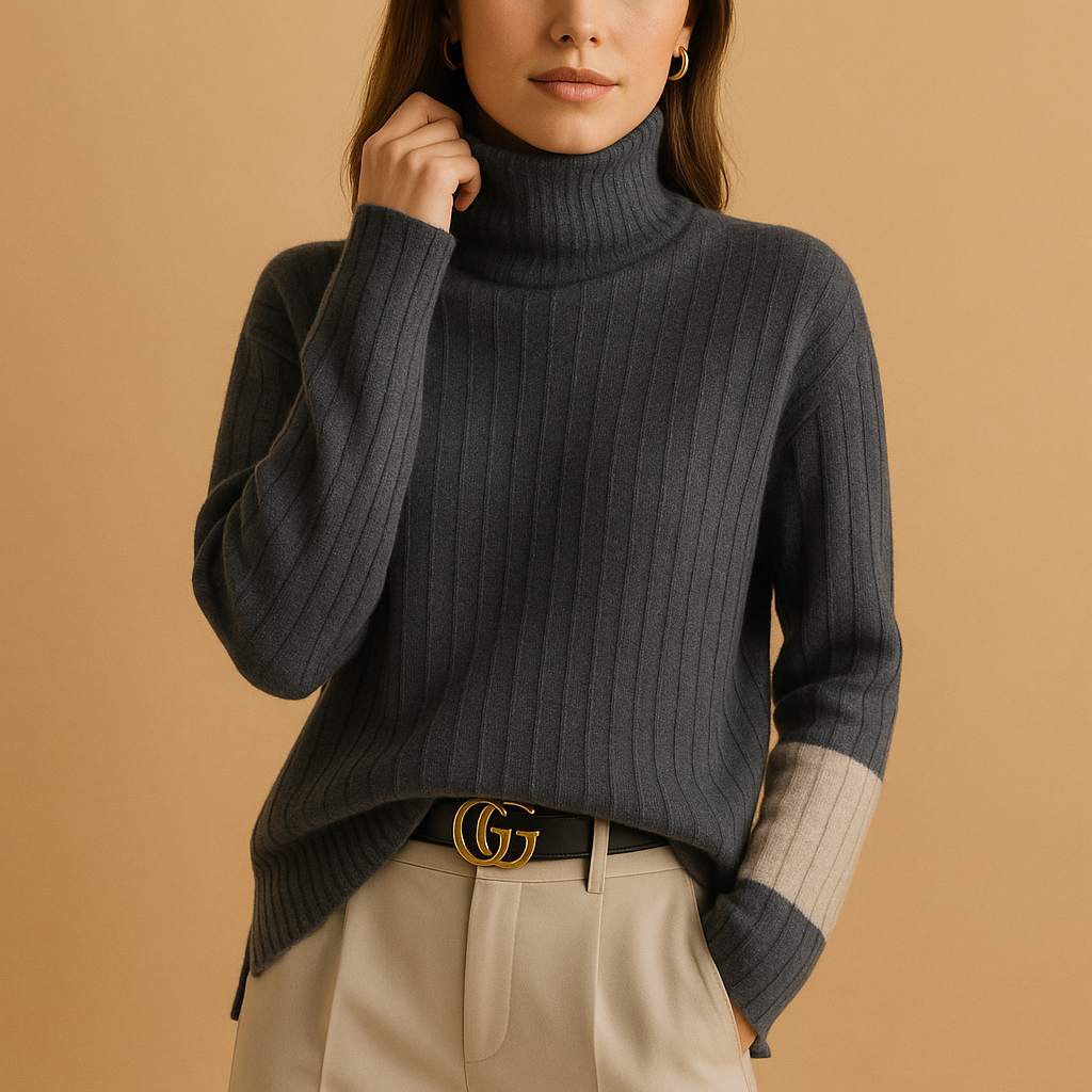 Women’s elegant high neck knitted sweater with slim fit, long sleeves, and soft breathable fabric, perfect for work, casual wear, and layering.