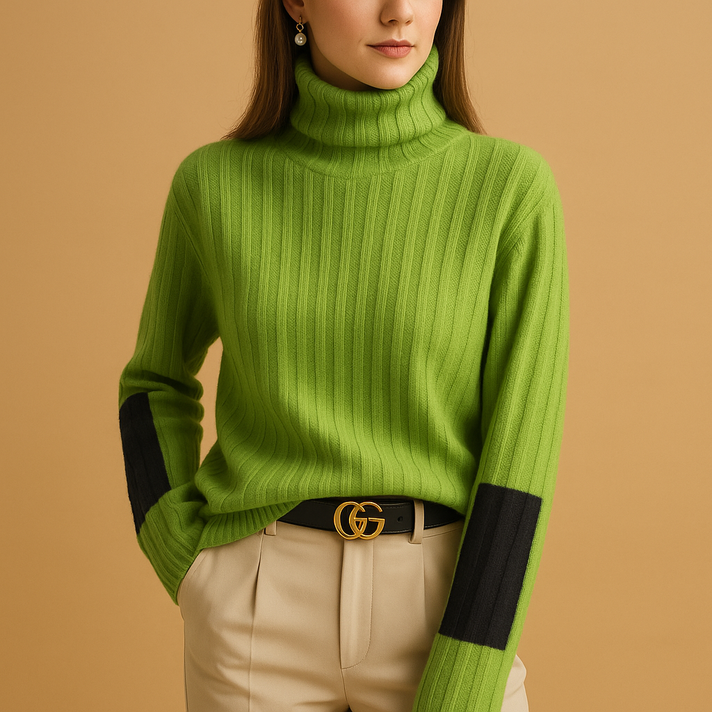Women’s elegant high neck knitted sweater with slim fit, long sleeves, and soft breathable fabric, perfect for work, casual wear, and layering.