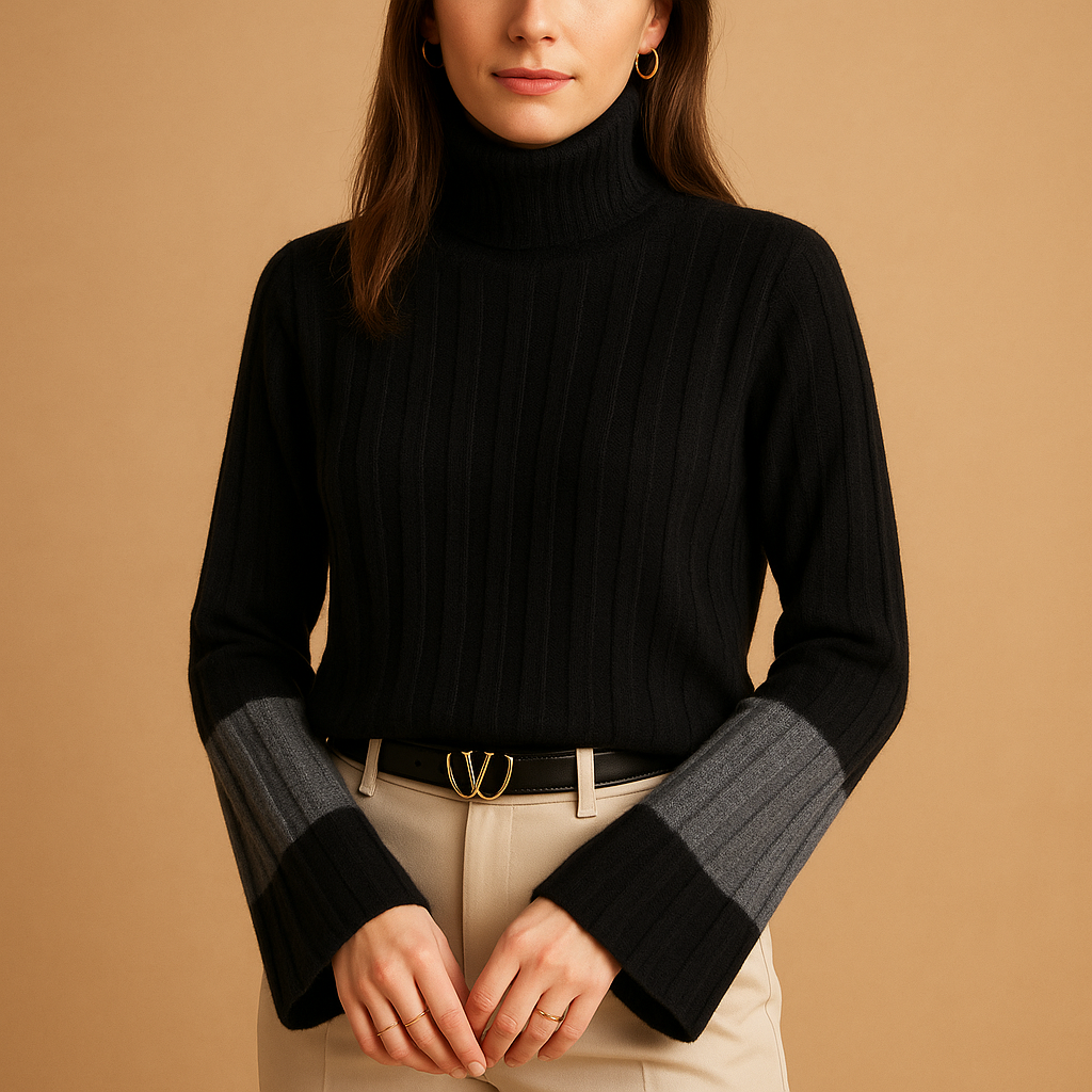 Women’s elegant high neck knitted sweater with slim fit, long sleeves, and soft breathable fabric, perfect for work, casual wear, and layering.