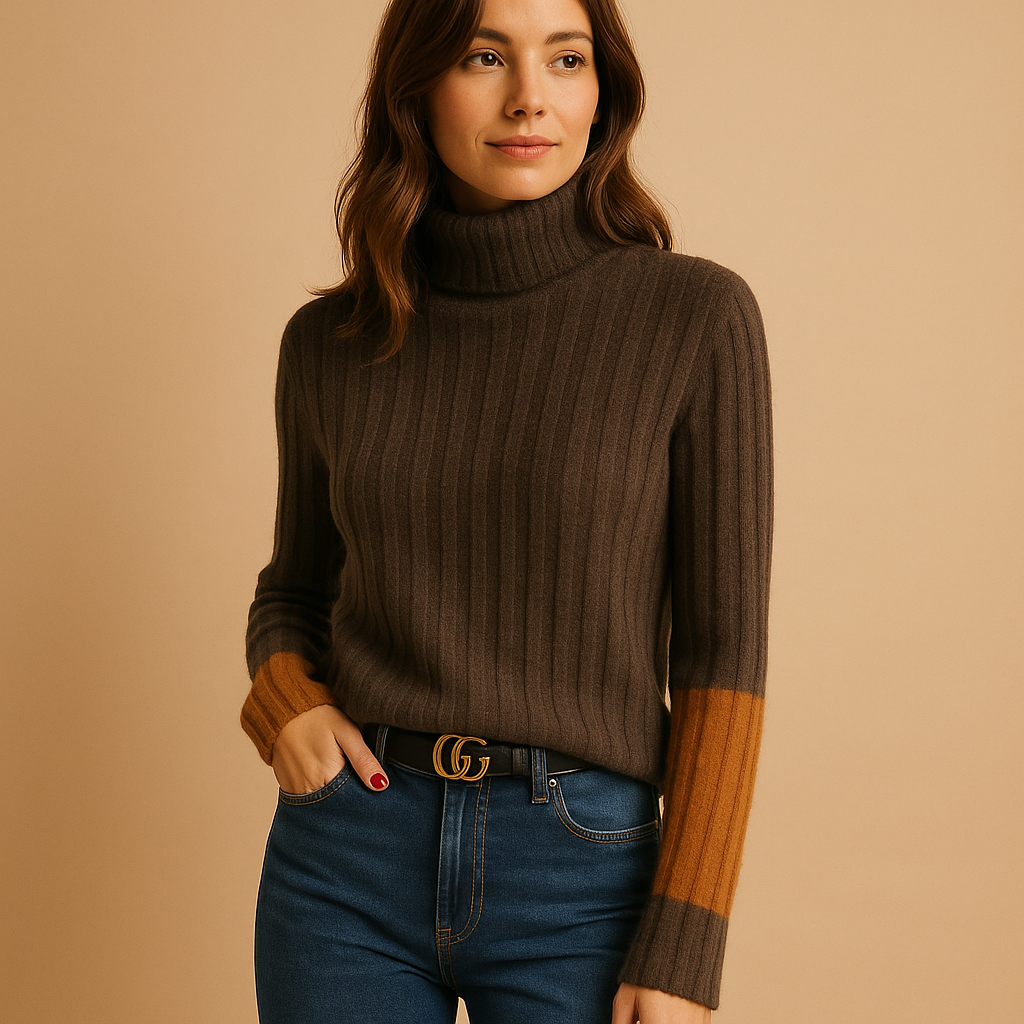 Women’s elegant high neck knitted sweater with slim fit, long sleeves, and soft breathable fabric, perfect for work, casual wear, and layering.