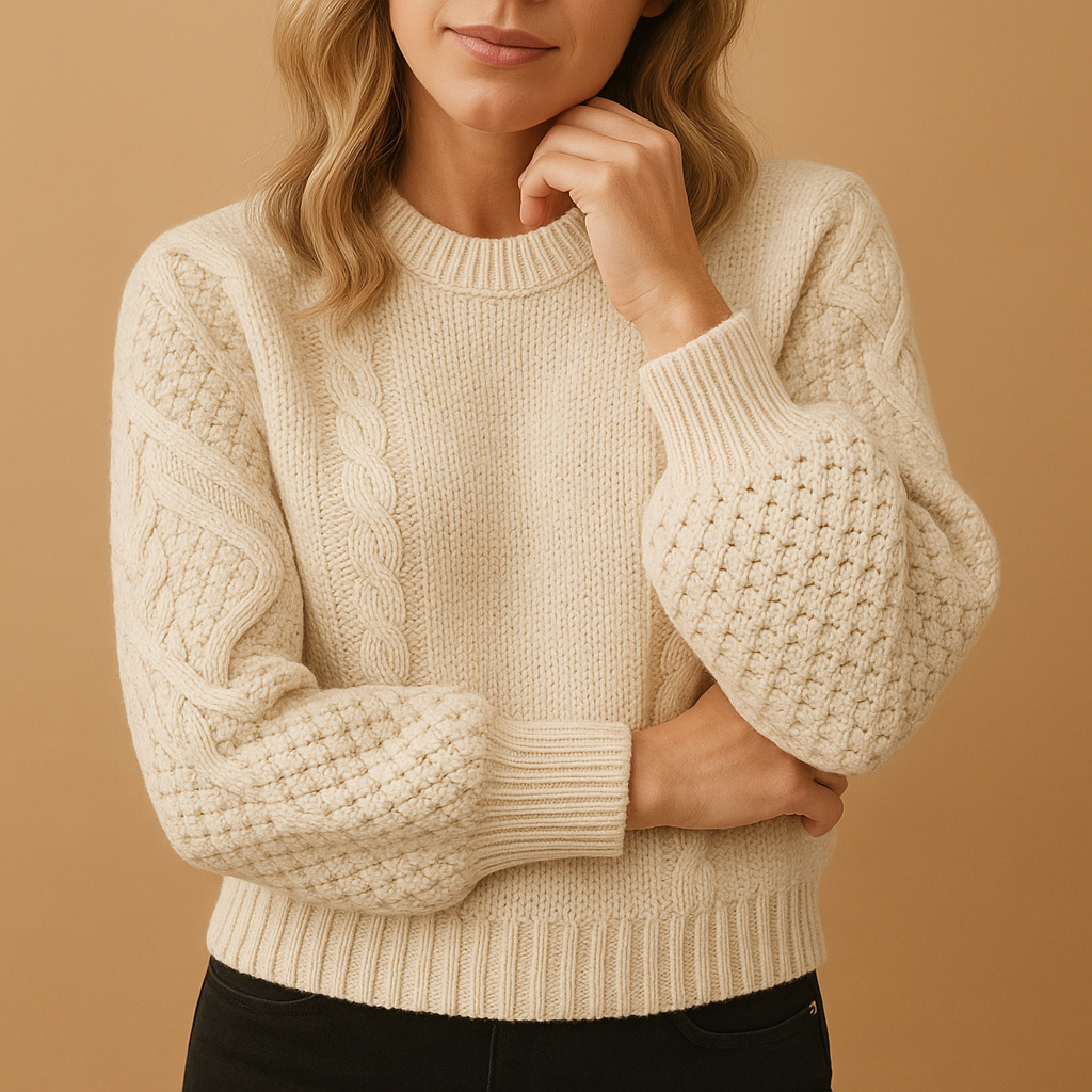 Women’s elegant knit sweater with long sleeves, relaxed feminine fit, soft breathable fabric, perfect for daily wear, office, or evening outfits.