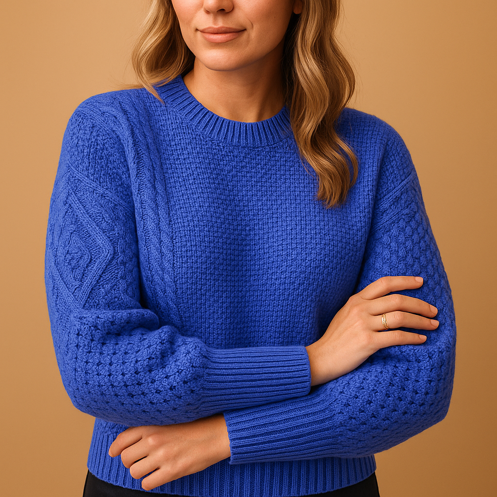 Women’s elegant knit sweater with long sleeves, relaxed feminine fit, soft breathable fabric, perfect for daily wear, office, or evening outfits.