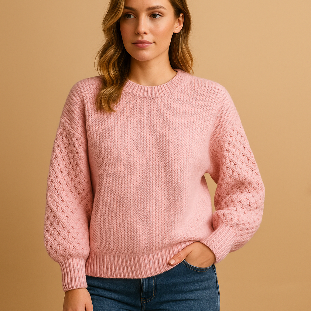 Women’s elegant knit sweater with long sleeves, relaxed feminine fit, soft breathable fabric, perfect for daily wear, office, or evening outfits.