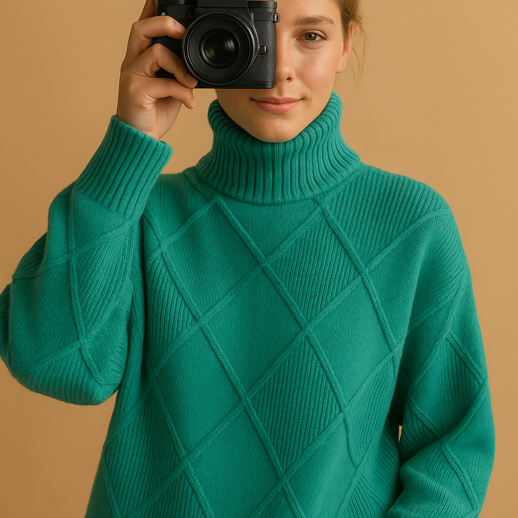 Women’s elegant knitted turtleneck sweater with modern fit, breathable fabric, and refined design, available in multiple colors for year-round wear.