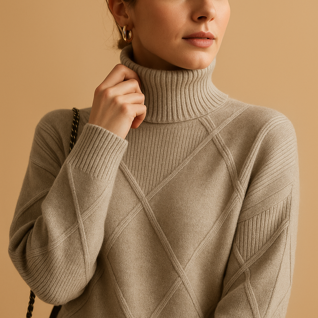 Women’s elegant knitted turtleneck sweater with modern fit, breathable fabric, and refined design, available in multiple colors for year-round wear.