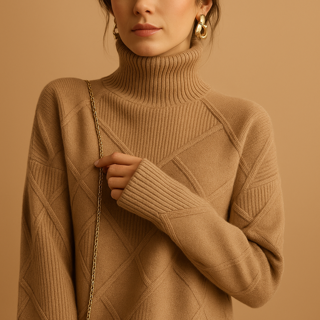 Women’s elegant knitted turtleneck sweater with modern fit, breathable fabric, and refined design, available in multiple colors for year-round wear.