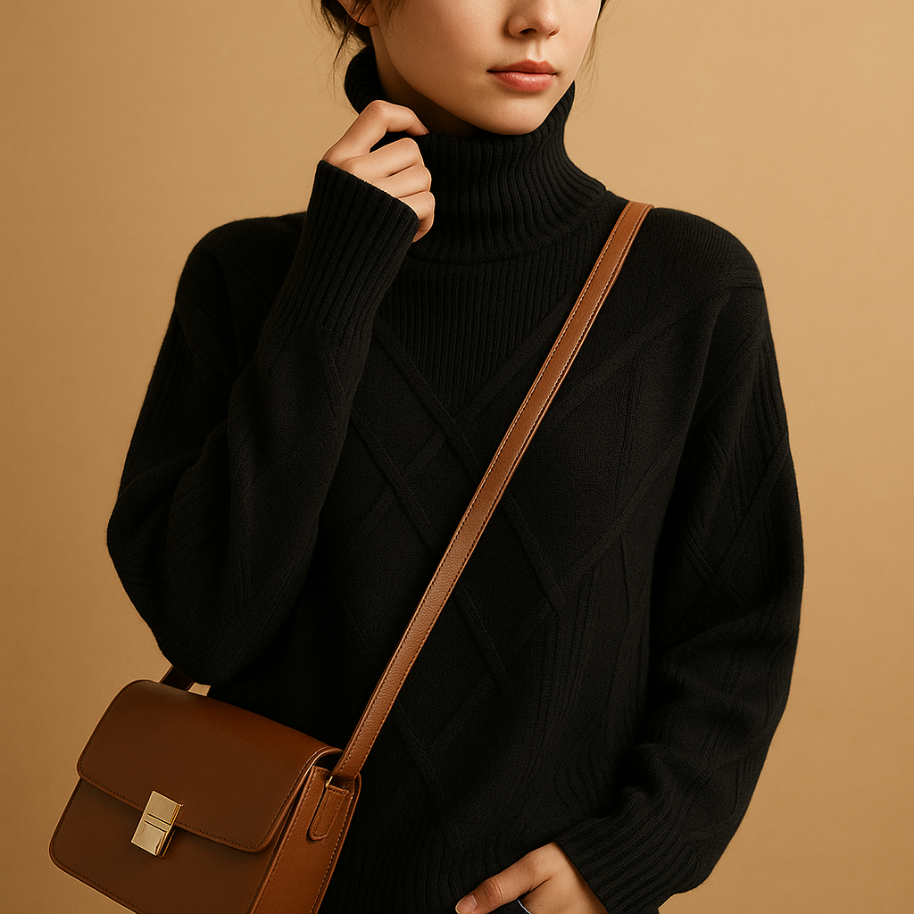 Women’s elegant knitted turtleneck sweater with modern fit, breathable fabric, and refined design, available in multiple colors for year-round wear.
