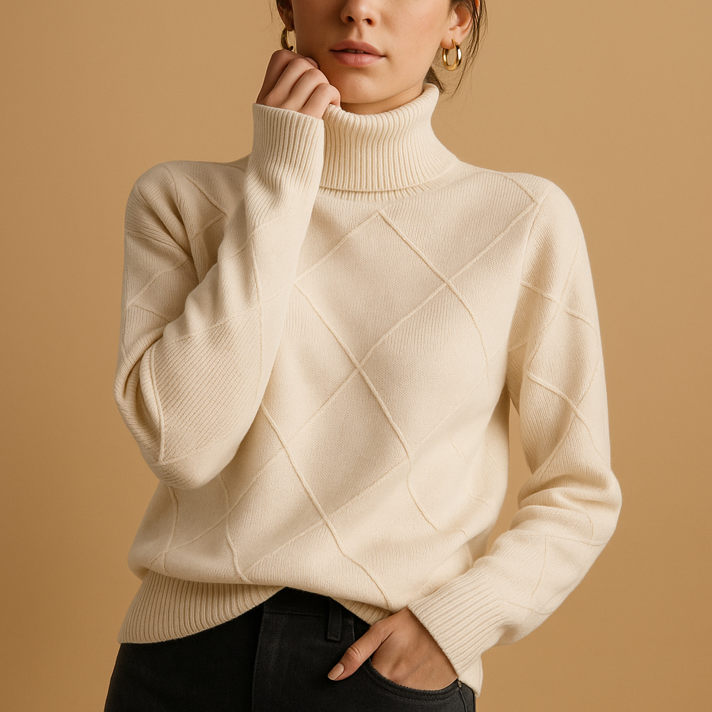 Women’s elegant knitted turtleneck sweater with modern fit, breathable fabric, and refined design, available in multiple colors for year-round wear.