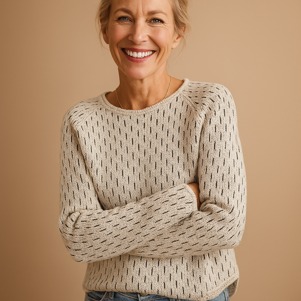 Women’s elegant knitted winter sweater in timeless grey with relaxed fit, breathable fabric, and classic design for casual or office wear.