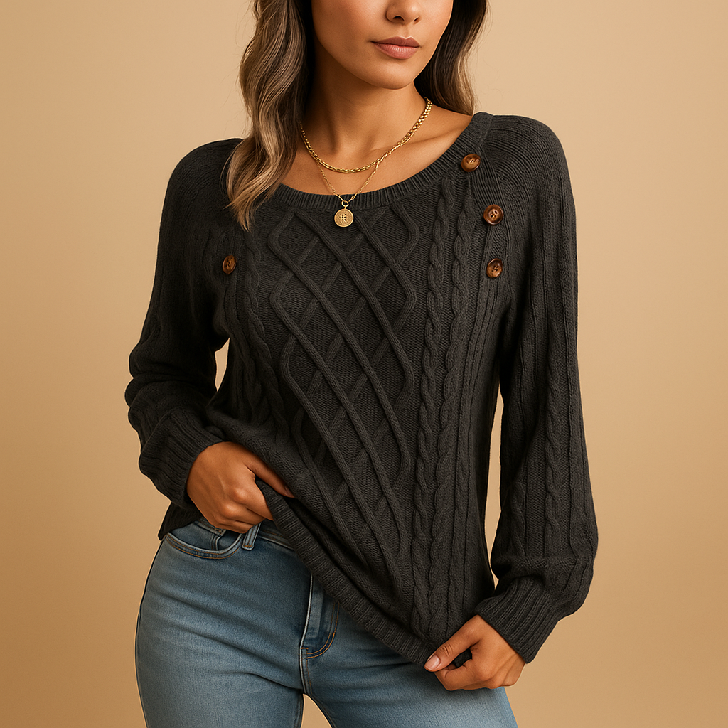 Women’s elegant ribbed knit sweater with soft stretch fit, long sleeves, and timeless design in neutral tones, perfect for autumn and winter wear.