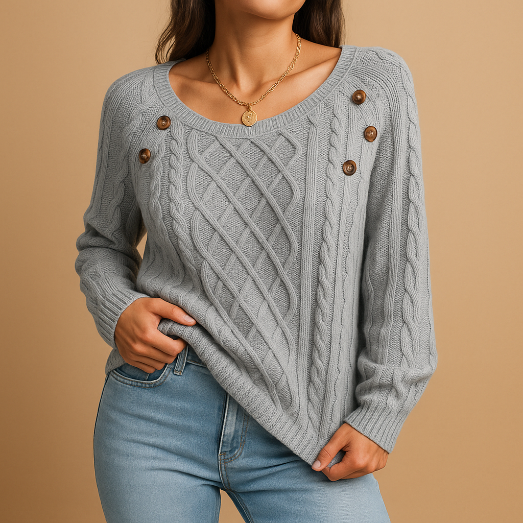 Women’s elegant ribbed knit sweater with soft stretch fit, long sleeves, and timeless design in neutral tones, perfect for autumn and winter wear.