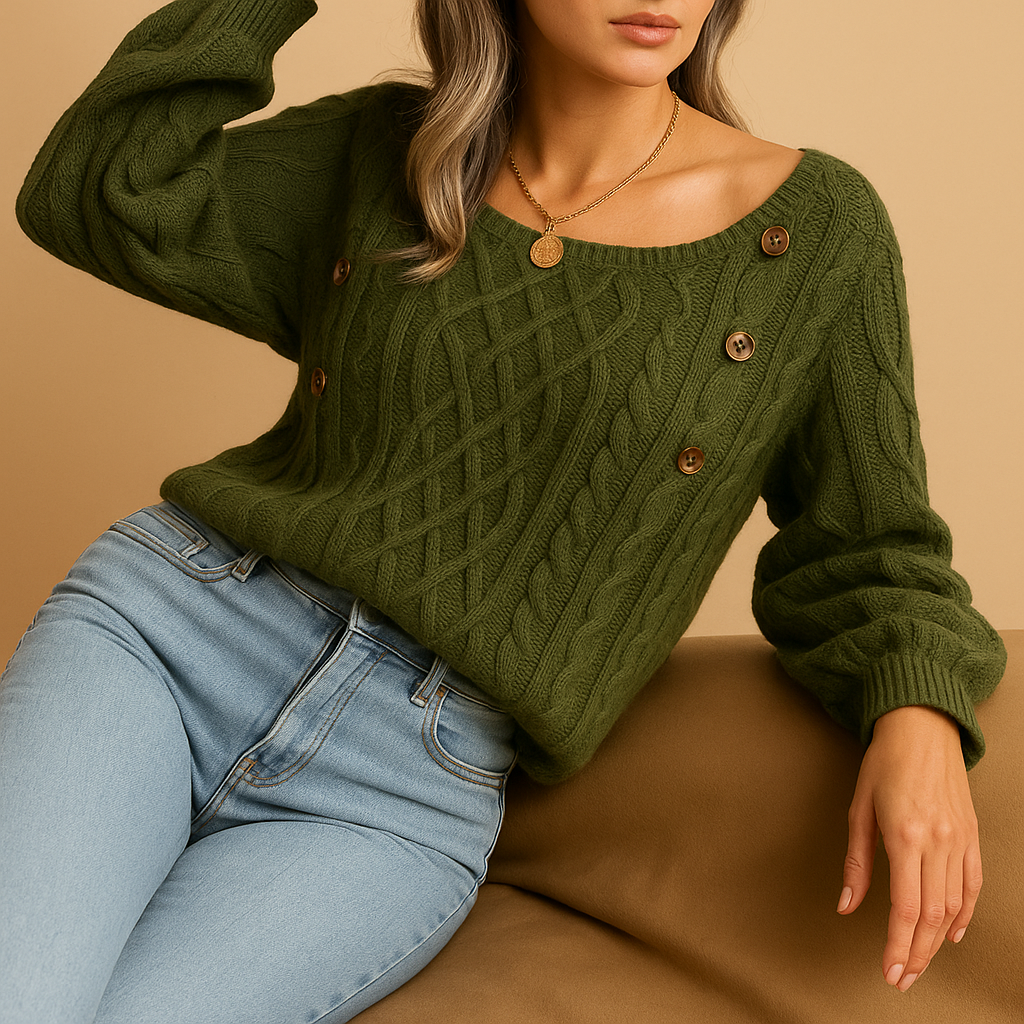 Women’s elegant ribbed knit sweater with soft stretch fit, long sleeves, and timeless design in neutral tones, perfect for autumn and winter wear.