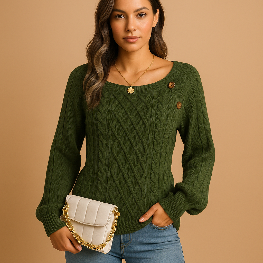 Women’s elegant ribbed knit sweater with soft stretch fit, long sleeves, and timeless design in neutral tones, perfect for autumn and winter wear.