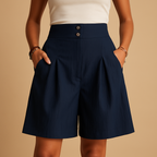 Women’s elegant summer shorts with flattering fit and double button detail, versatile for brunch, garden parties, or stylish everyday outfits.