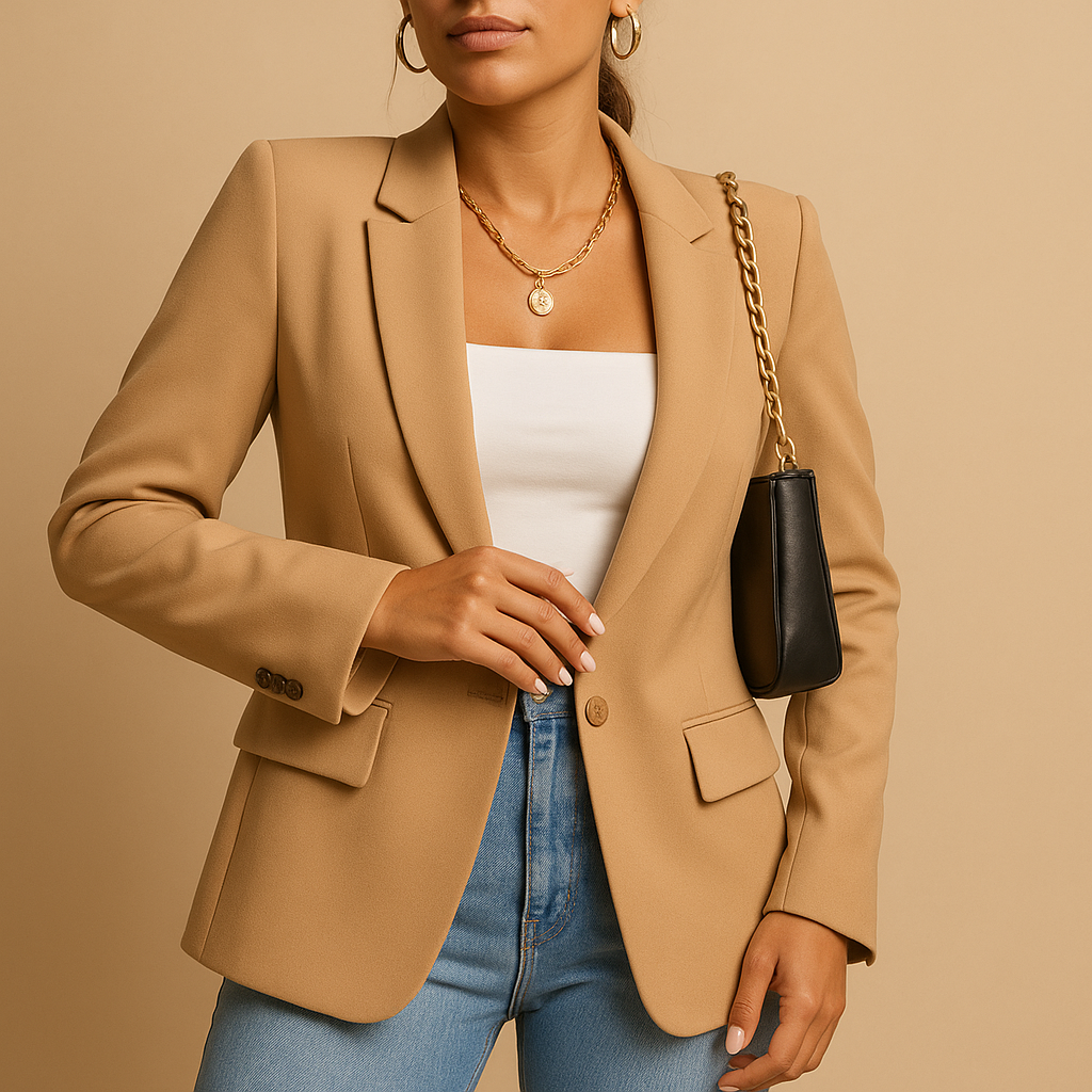Women’s elegant tailored blazer with a flattering fitted cut, ideal for office outfits, formal occasions, or stylish casual looks.