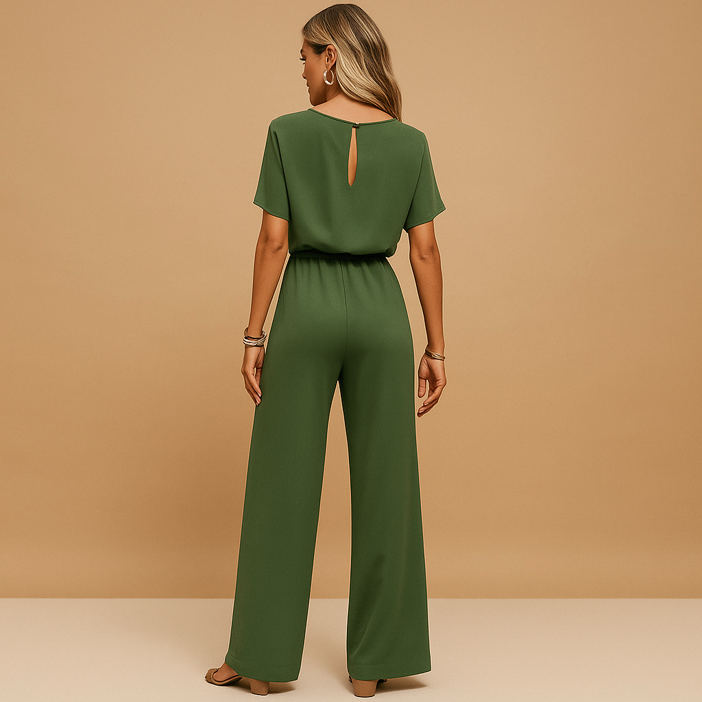 Elegant tailored jumpsuit for women with flowing sleeves and fitted waist, perfect for weddings, galas, and formal evening events.