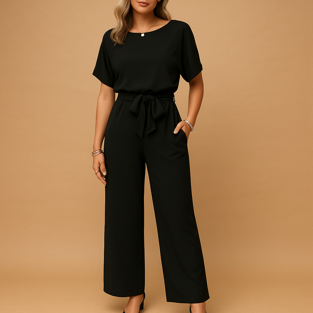 Elegant tailored jumpsuit for women with flowing sleeves and fitted waist, perfect for weddings, galas, and formal evening events.