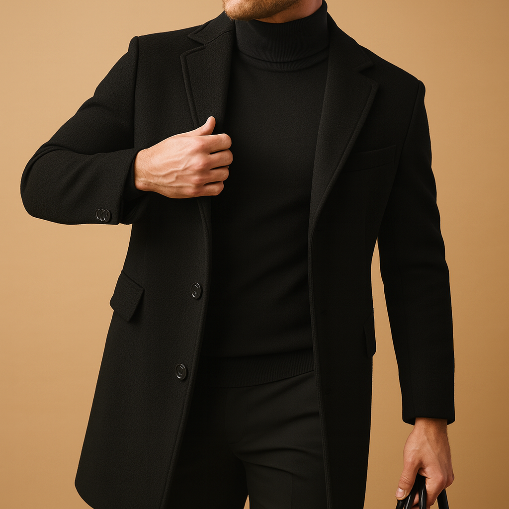 Men’s elegant winter coat with relaxed fit and warm insulation, suitable for formal occasions, daily wear, and cold autumn or winter days.